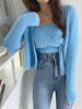 Autumn And Winter Elegant Temperament Women's Suits Suspender Tops With Lazy Wind Sweater Cardigan Two-Piece Set