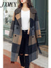 Autumn And Winter Products Elegant Temperament Plaid Mid-Length Woolen Coat Women's Waist Tie Woolen Coat trend