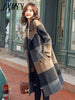 Autumn And Winter Products Elegant Temperament Plaid Mid-Length Woolen Coat Women's Waist Tie Woolen Coat trend