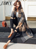 Autumn And Winter Products Elegant Temperament Plaid Mid-Length Woolen Coat Women's Waist Tie Woolen Coat trend