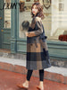 Autumn And Winter Products Elegant Temperament Plaid Mid-Length Woolen Coat Women's Waist Tie Woolen Coat trend