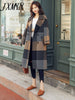 Autumn And Winter Products Elegant Temperament Plaid Mid-Length Woolen Coat Women's Waist Tie Woolen Coat trend