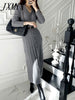 Autumn And Winter Twist Knitted Elegant Temperament Dress Single-Breasted Design Slim Slit Skirt Women's Clothing