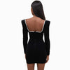 Autumn And Winter Long-sleeve High-Waisted Temperament Deep V Bag Hip Black Gold Velvet Shawl Back Short Dress