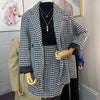 Autumn And Winter Women's Two-piece Korean Suit Plaid Mid-length Woolen Coat + Fashionable Temperament Hip Skirt Suit