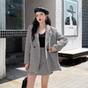 Autumn And Winter Women's Two-piece Korean Suit Plaid Mid-length Woolen Coat + Fashionable Temperament Hip Skirt Suit