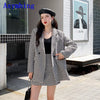 Autumn And Winter Women's Two-piece Korean Suit Plaid Mid-length Woolen Coat + Fashionable Temperament Hip Skirt Suit