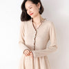 Autumn And Winter Women's Wooden Ears 100% Pure Wool Dress V-Neck Lazy Self-Cultivation Knit Bottoming Long Sweater
