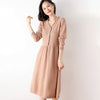 Autumn And Winter Women's Wooden Ears 100% Pure Wool Dress V-Neck Lazy Self-Cultivation Knit Bottoming Long Sweater