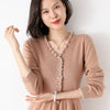 Autumn And Winter Women's Wooden Ears 100% Pure Wool Dress V-Neck Lazy Self-Cultivation Knit Bottoming Long Sweater