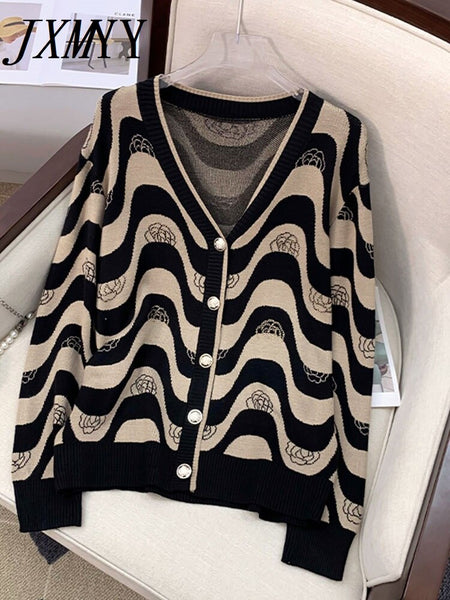 Autumn And Wwinter Diamond-Studded Flower Kknitted Sweater Top Loose Thin Sweater Cardigan Trendy Women's Clothing