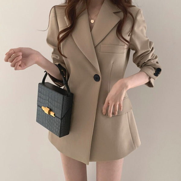 Autumn Blazer Thin Women Section Korean Version Ins Style Wind Retro Khaki Shirt Loose Casual Suit Collar Female Solid Coat