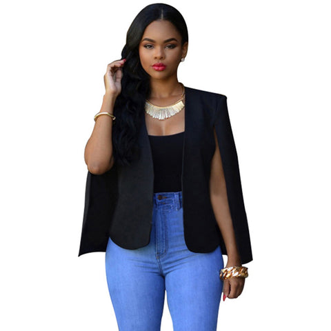 Autumn Blazer Women Business Slim Long Cape Blazer Coat Woman Cloak Cape  Suit Jacket Coat Elegant Outwear White Black