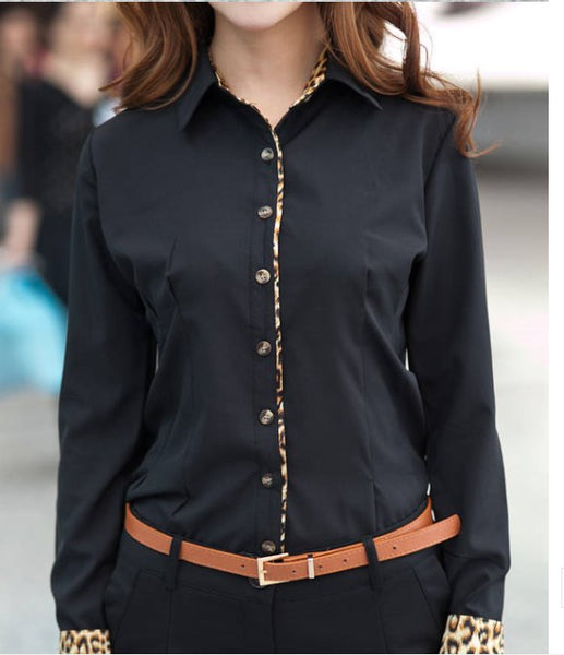 Autumn Blouse New Korean Models Leopard Sleeve Women Blouses Stitching long-sleeve Shirt Blusas Clothing Vestidos LBD1286