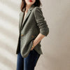 Autumn British Style Women's Blazers 2023 Winter Houndstooth One-button Formal Jackets Chic Smoky Green Lady Suit Jacket