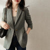 Autumn British Style Women's Blazers 2023 Winter Houndstooth One-button Formal Jackets Chic Smoky Green Lady Suit Jacket