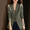 Autumn British Style Women's Blazers 2023 Winter Houndstooth One-button Formal Jackets Chic Smoky Green Lady Suit Jacket