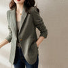 Autumn British Style Women's Blazers 2023 Winter Houndstooth One-button Formal Jackets Chic Smoky Green Lady Suit Jacket