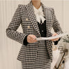 Autumn Casual Plaid 2 Pieces Set feminino One Button Slim Blazer & Mid-length Skirt Elegant Houndstooth Women Skirt Suit