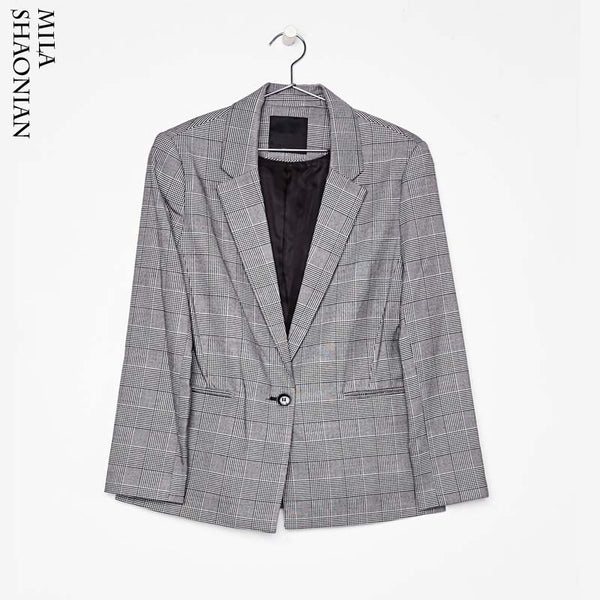 Autumn Causal Plaid Blazers Women Elegant Office Lady Suit Single Breasted Loose High quality New Fashion  Coat Women