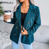 Autumn Corduroy Blazer Women Double Breasted Blazers and Jackets Winter Black Blazer Coat Female Office Lady 2023