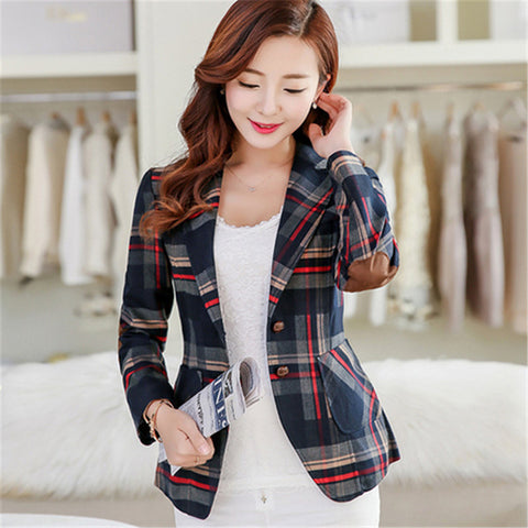 Autumn Cotton Jacket High Quality Fashion Women Plaid  Blazer Casual Wear Long Sleeve Coat Feminine Clothes Ladies Top blazer