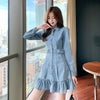 Autumn Denim Shirt Dress High Waist Ruffle Long Sleeve Vintage Dresses Women Clothes 2022 Sweet Mini Dress Girl