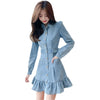 Autumn Denim Shirt Dress High Waist Ruffle Long Sleeve Vintage Dresses Women Clothes 2022 Sweet Mini Dress Girl