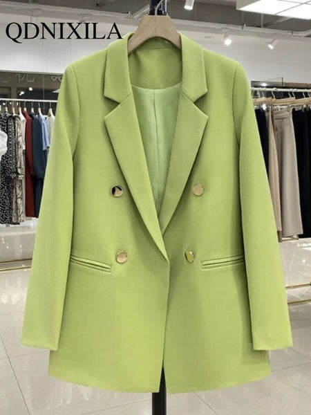 Autumn Double Breasted women's blazer suits Jacket  Loose Office Suit Jacket Simple Office Casual Blazer Women clothing