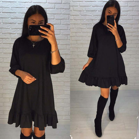 Autumn Dress Women's Ruffle Dresses Three Quarter Sleeve Casual Loose Fashion Mini Women Dresses Plus Size