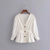 Autumn Elegant Office Lady Green White Shirt Button Pleated Long Sleeve Work Tunic V-Neck Tops And Blouses Women Camisas Blusas