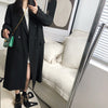Autumn Elegant Women Black Long Blazer Long Sleeve Loose Double Button Winter Thicken Long Coat