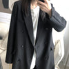 Autumn Elegant Women Black Long Blazer Long Sleeve Loose Double Button Winter Thicken Long Coat