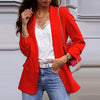 Autumn Blazer Jacket Women Casual Notched Collar Pockets Long Sleeve Work Suit Coats Office Lady Solid Blazers Plus Size