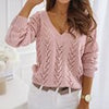 Autumn Hollow Out Pullovers Women Casual V Neck Knitted Sweaters Elegant Loose Long Sleeve Knitwear Female Solid Jumpers