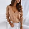 Autumn Hollow Out Pullovers Women Casual V Neck Knitted Sweaters Elegant Loose Long Sleeve Knitwear Female Solid Jumpers