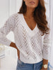 Autumn Hollow Out Pullovers Women Casual V Neck Knitted Sweaters Elegant Loose Long Sleeve Knitwear Female Solid Jumpers