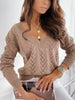 Autumn Hollow Out Pullovers Women Casual V Neck Knitted Sweaters Elegant Loose Long Sleeve Knitwear Female Solid Jumpers