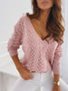 Autumn Hollow Out Pullovers Women Casual V Neck Knitted Sweaters Elegant Loose Long Sleeve Knitwear Female Solid Jumpers