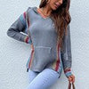 Autumn Hooded Knitwear Women Casual Patchwork Knitted Sweater Korean Loose Long Sleeve Pullover Elegant Vintage Jumpers