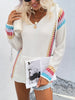 Autumn Hooded Knitwear Women Casual Patchwork Knitted Sweater Korean Loose Long Sleeve Pullover Elegant Vintage Jumpers