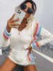 Autumn Hooded Knitwear Women Casual Patchwork Knitted Sweater Korean Loose Long Sleeve Pullover Elegant Vintage Jumpers