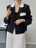 Autumn Loose Classic Elegant Contrast Color Single Button Notched Long Sleeve Casual Blazers Women Lady Outwear Jackets