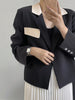 Autumn Loose Classic Elegant Contrast Color Single Button Notched Long Sleeve Casual Blazers Women Lady Outwear Jackets