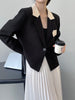 Autumn Loose Classic Elegant Contrast Color Single Button Notched Long Sleeve Casual Blazers Women Lady Outwear Jackets