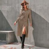 Autumn Midi Shirt Dress Women Long Sleeve Lace-up Dress Casual Elegant Lapel Office Dress With Belted Slim Solid Dresses