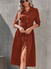 Autumn Midi Shirt Dress Women Long Sleeve Lace-up Dress Casual Elegant Lapel Office Dress With Belted Slim Solid Dresses