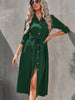 Autumn Midi Shirt Dress Women Long Sleeve Lace-up Dress Casual Elegant Lapel Office Dress With Belted Slim Solid Dresses