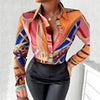 Autumn Print Blouse For Women Casual Long Sleeve Tops Elegant Office Lady Shirt Loose Streetwear Turn-down Collar Blouse