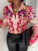 Autumn Print Blouse For Women Casual Long Sleeve Tops Elegant Office Lady Shirt Loose Streetwear Turn-down Collar Blouse